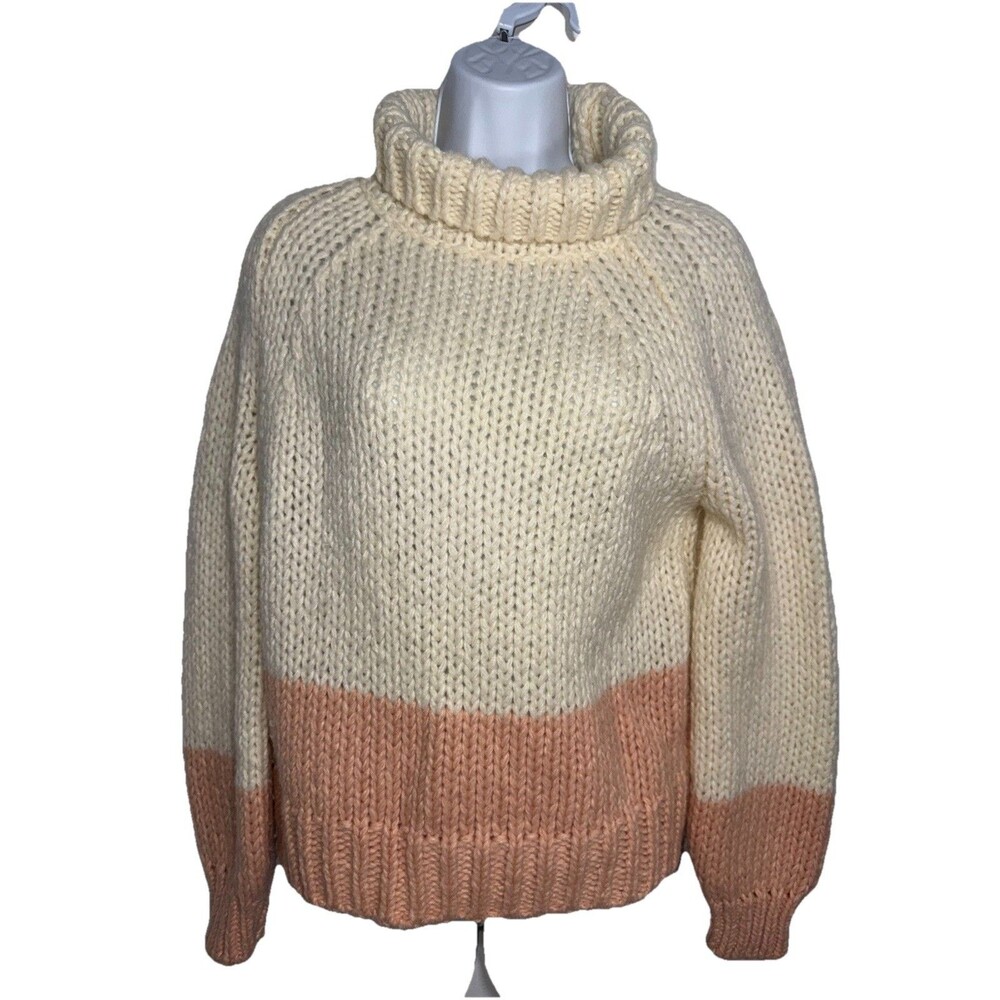 Reiss Hettie Chunky Knit Roll Neck Ivory and Blush Pink Sweater Women's Small